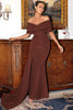 Load image into Gallery viewer, Rød av skulderskjeden Prom kjole med tog