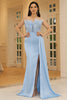Load image into Gallery viewer, Lyseblå stroppeløs kappe lang formell kjole med spalt