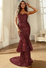 Load image into Gallery viewer, Burgunder glitrende paljetter havfrue prom kjole
