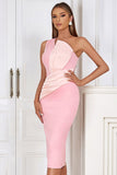 Blush en skulder bodycon cocktail kjole med rygg spalt