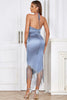 Load image into Gallery viewer, Dusty Blue Halter Backless Bodycon Cocktail Dress med frynser