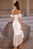 Load image into Gallery viewer, Av skulderen høy lav hvit blonder cocktail kjole