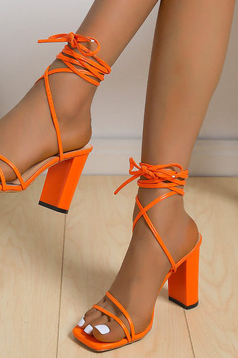 Oransje Strappy Block Heeled Sandal