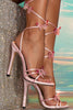 Load image into Gallery viewer, Rosa blonder opp høyhælte sandaler med sommerfugler