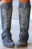 Load image into Gallery viewer, Blå brodert Cowgirl Boho Mid Calf Boots