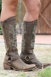 Blå brodert Cowgirl Boho Mid Calf Boots