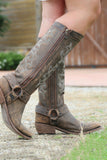 Blå brodert Cowgirl Boho Mid Calf Boots