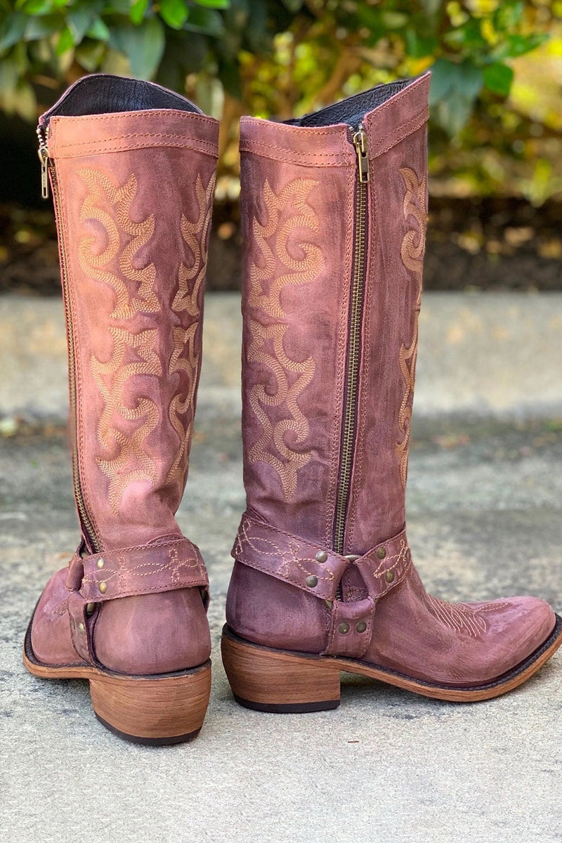 Load image into Gallery viewer, Blå brodert Cowgirl Boho Mid Calf Boots