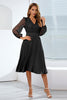 Load image into Gallery viewer, A-Line V-hals svart casual kjole med lange ermer