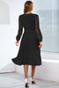 Load image into Gallery viewer, A-Line V-hals svart casual kjole med lange ermer