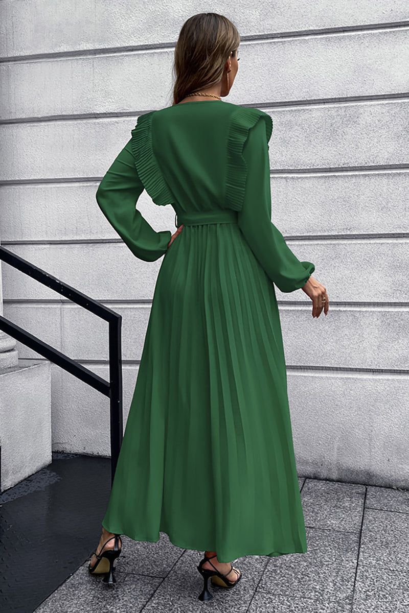 Load image into Gallery viewer, A-Line lange ermer mørkegrønn casual kjole med volanger