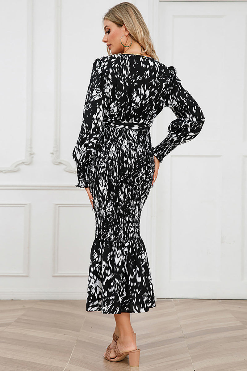 Load image into Gallery viewer, V-hals lange ermer svart casual kjole