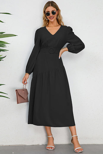 A-Line lange ermer svart casual kjole