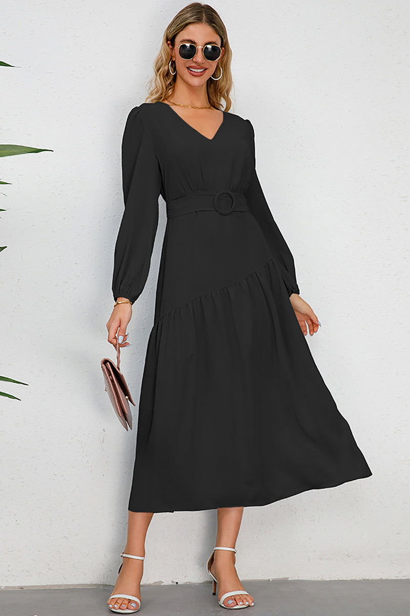 Load image into Gallery viewer, A-Line lange ermer svart casual kjole