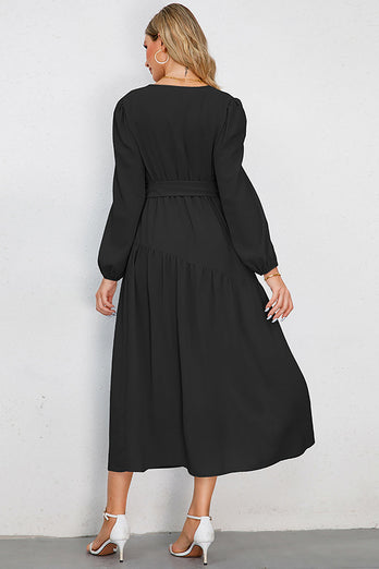 A-Line lange ermer svart casual kjole