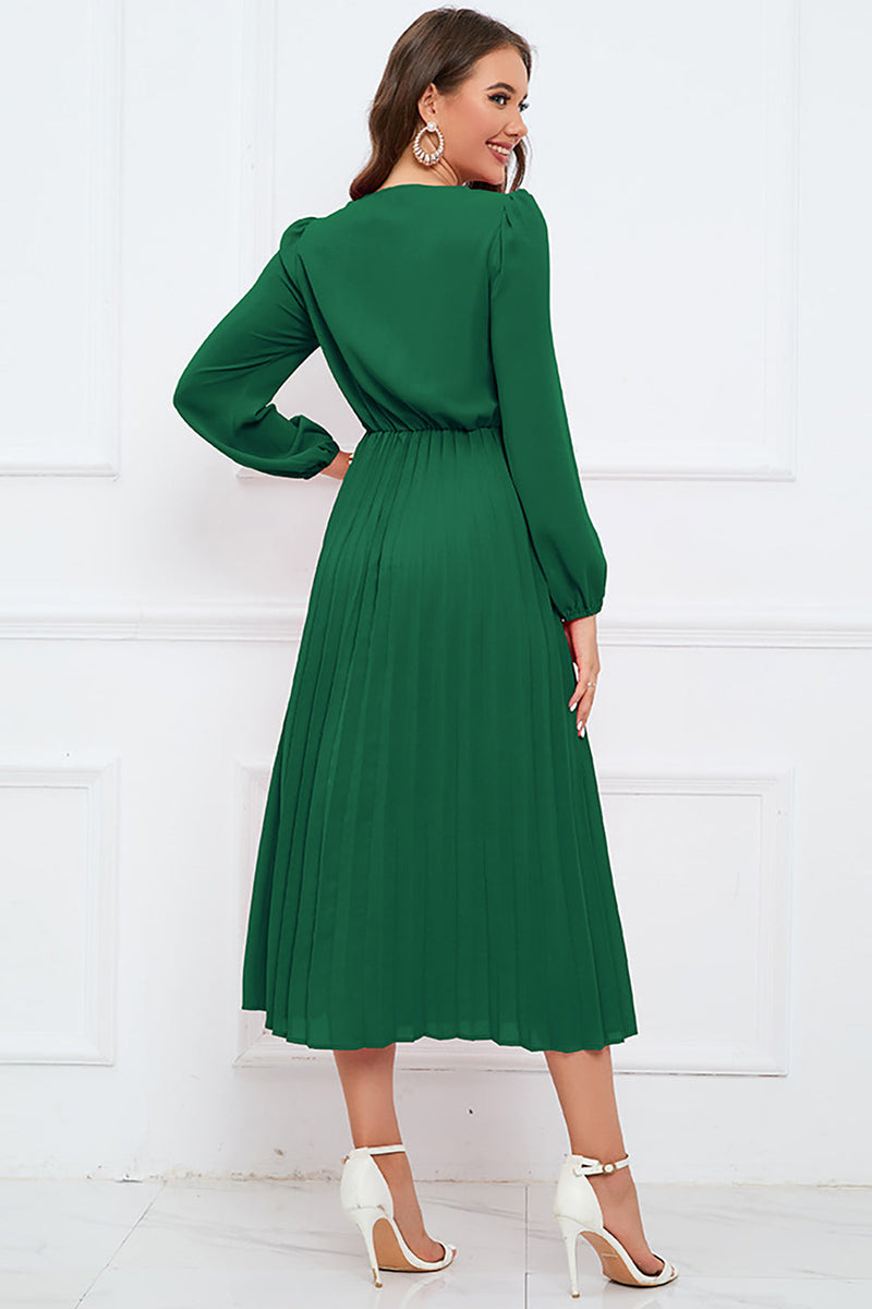 Load image into Gallery viewer, Lange ermer mørkegrønn uformell kjole