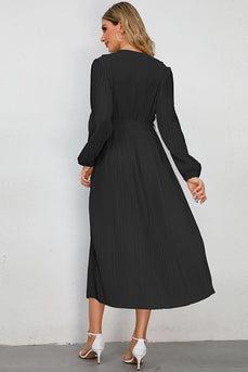 Lange ermer svart casual kjole med volanger