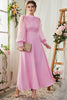 Load image into Gallery viewer, A-Line lange ermer Candy Pink formell kjole med 3D-blomster
