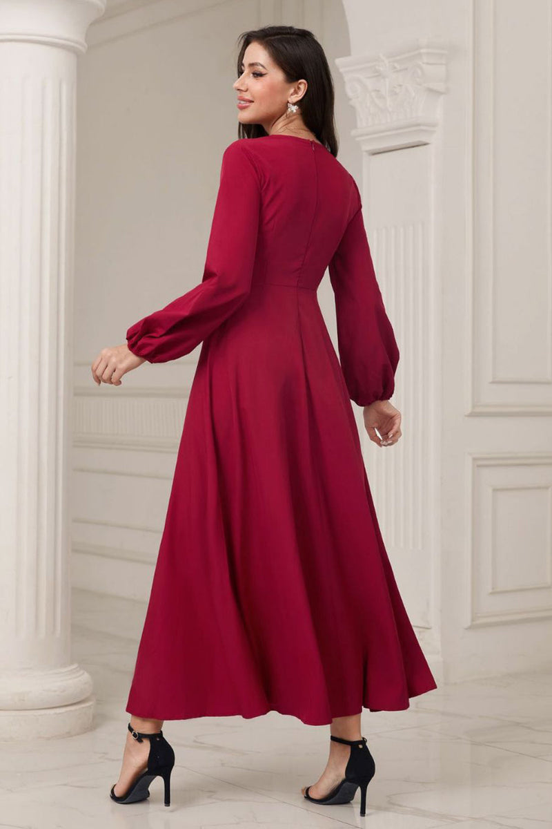 Load image into Gallery viewer, A-Line V-hals burgunder formell kjole med lange ermer