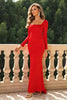 Load image into Gallery viewer, Firkantet hals rødt korsett formell kjole med lange ermer