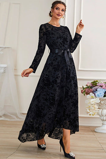 A-Line lange ermer blonder svart formell kjole med sash