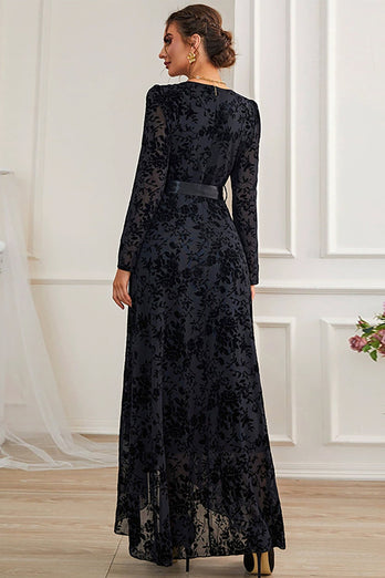 A-Line lange ermer blonder svart formell kjole med sash