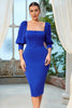 Load image into Gallery viewer, Firkantet hals Royal Blue Bodycon kjole med knapp
