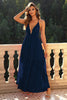 Load image into Gallery viewer, Dyp V-hals ryggløs marineblå formell kjole