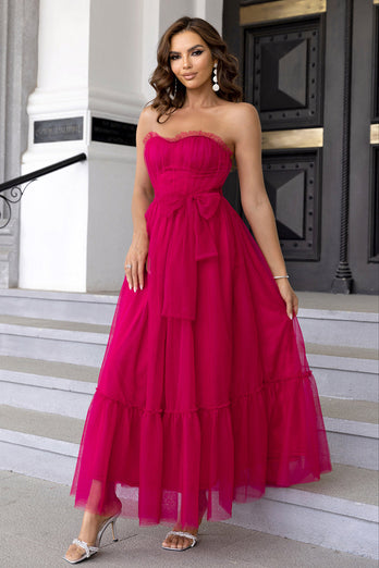 Tulle Sweetheart Hot Pink formell kjole med sløyfe