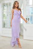 Load image into Gallery viewer, Asymmetriske spaghetti stropper lilla formell kjole