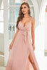 Load image into Gallery viewer, Chiffon A-Line Blush Pink Long formell kjole med spalte