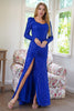Load image into Gallery viewer, Sparkly Long Sleeves paljetter Royal Blue Evening Party Dress med Slit