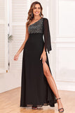 Sparkly One Shoulder Black formell kjole med paljetter