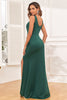 Load image into Gallery viewer, Satin havfrue mørkegrønn formell kjole med front splittet