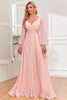 Load image into Gallery viewer, Chiffon V-Neck Blush formell kjole med lange ermer