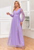 Load image into Gallery viewer, A-Line lange ermer lilla formell kjole med spalte