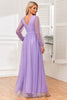 Load image into Gallery viewer, A-Line lange ermer lilla formell kjole med spalte