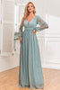Load image into Gallery viewer, A-Line paljetter blå formell kjole med lange ermer
