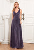 Load image into Gallery viewer, V-hals ermeløs lilla formell kjole med spalt