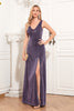 Load image into Gallery viewer, V-hals ermeløs lilla formell kjole med spalt