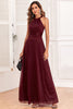 Load image into Gallery viewer, Sparkly Halter Burgundy Party Dress med åpen rygg