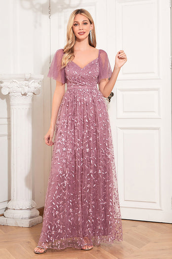 A-Line Dusty Rose Mother Of The Bride Kjole med Appliques