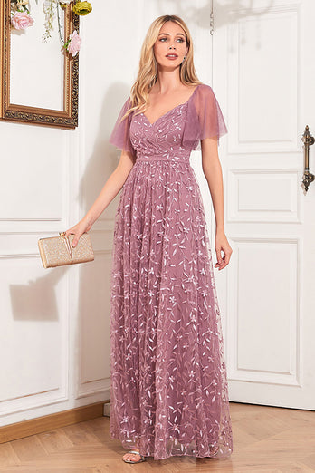 A-Line Dusty Rose Mother Of The Bride Kjole med Appliques