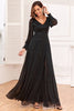 Load image into Gallery viewer, Glitter A-Line lange ermer svart mor til bruden kjole med spalte