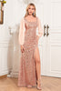 Load image into Gallery viewer, Lange ermer paljetter Champagne formell kjole med spalte