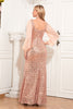 Load image into Gallery viewer, Lange ermer paljetter Champagne formell kjole med spalte