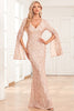 Load image into Gallery viewer, Havfrue glitrende champagne formell kjole med ermer