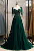 Load image into Gallery viewer, A-Line Spaghetti stropper mørkegrønn skoleball kjole med perler