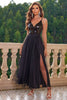 Load image into Gallery viewer, Sparkly Black Spaghetti stropper Prom kjole med Slit