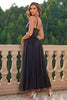 Load image into Gallery viewer, Sparkly Black Spaghetti stropper Prom kjole med Slit